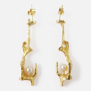 A Vintage Lapponia Finland 18ct Gold & Pearl Earrings