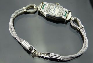 18k&14k White Solid Gold&platinum Authentic Birks Winding - Watch Emerald&diamond