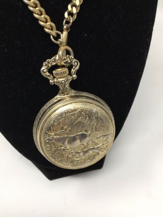 Westclox Pocket Watch Buck Deer Hunting Dogs With Chain.