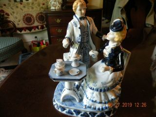 Vintage Porcelain Cobalt Blue And White Victorian Afternoon Tea Figurine