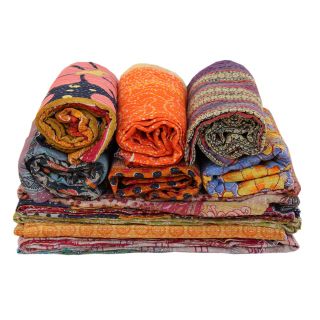 Handmade Vintage Kantha Quilt Ralli Gudri Blanket Indian Reversible Throw 200 Pc