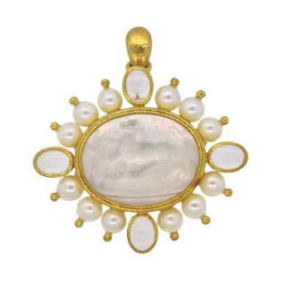 Elizabeth Locke Venetian Intaglio Pearl Labradorite 18k Gold Pendant Brooch