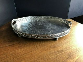 Antique Huge Chinese Export Silver Tray Heavy Dragons