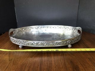 Antique Huge Chinese Export Silver Tray Heavy Dragons 3