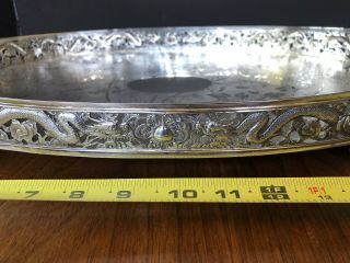 Antique Huge Chinese Export Silver Tray Heavy Dragons 4