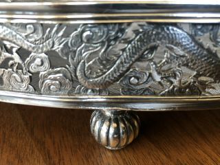 Antique Huge Chinese Export Silver Tray Heavy Dragons 5