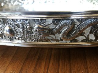 Antique Huge Chinese Export Silver Tray Heavy Dragons 6
