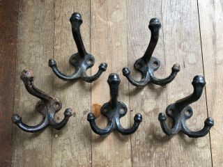 5 Antique Cast Iron Triple Hooks Rack Hall Tree Industrial Locker Repurpose