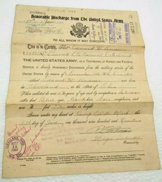 1918 Ww1 Discharge Paper United States Army From A E F