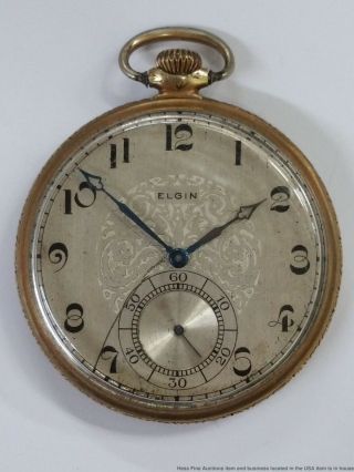 Vintage Elgin 17j Grade 479 Open Face 12s Pocket Watch Running