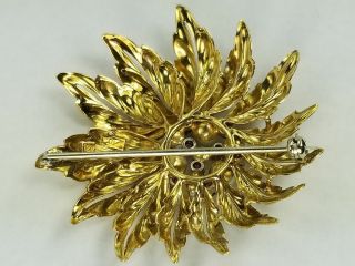 Vintage Pearl Ruby 18K Solid Gold Italian Leaf Floral Brooch Pin 5