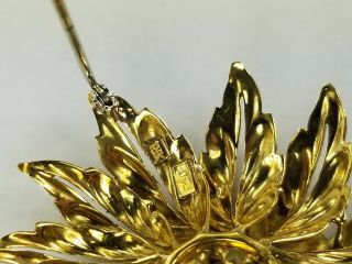 Vintage Pearl Ruby 18K Solid Gold Italian Leaf Floral Brooch Pin 8