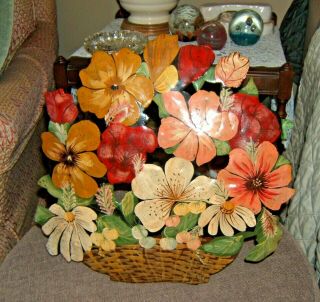 Metal Painted Floral Floor Art By Niahs Pel / Signed Last Time Up For