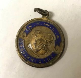 Vtg Or Antique N.  Y.  W.  L.  A.  Bulldog Dogs Brigade Enamelled Tag Fob Medal Charm