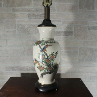 Vintage Frederick Cooper Oriental Tree With Birds Crackle Lamp Wood And Ceramic