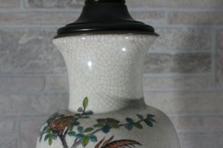 Vintage Frederick Cooper Oriental Tree with birds Crackle Lamp wood and ceramic 3