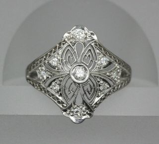 Vintage Platinum Art Deco Diamond Ring With Filigree Detail