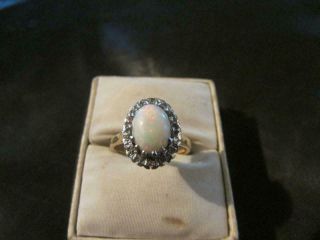 Vintage Quality 18ct Gold,  1ct Natural Opal & Diamond Ring
