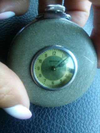 Rare Vintage 2 " Ingraham Pocket Watch In A Sage Green Machinite Powder Runs