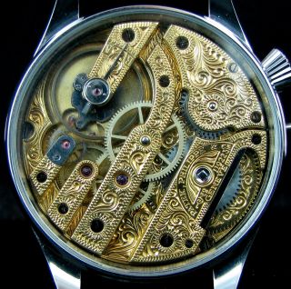 PATEK PHILIPPE &Co Antique 1904 Half - Skeleton Movement Steel Case 9