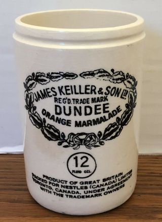 Vintage James Keiller Dundee Orange Marmalade Stoneware Pot Crock Jar England 12