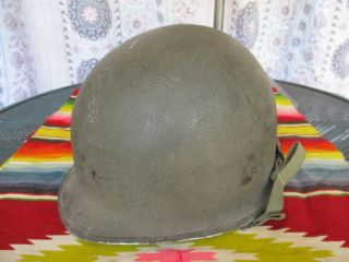 Wwii Front Seam M - 1 Helmet Shell With Paint & Chinstraps
