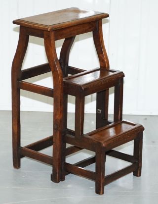 Rare 19th Century Solid Elm Metamorphic Library Steps Into A Stool Stunning Find