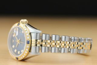 ROLEX LADIES DATEJUST 18K YELLOW GOLD DIAMOND SAPPHIRE & STEEL BLUE DIAL WATCH 4