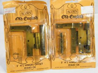 4 Acorn Old English 3 " H L Hinges Offset Copper Rustic Cabinet Hardware Vintage