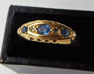 Antique Edwardian 18ct Yellow Gold Natural Sapphire & Diamond Boat Ring