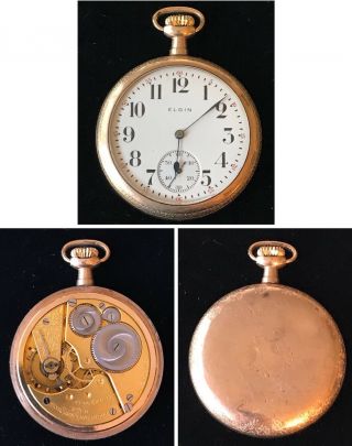 Antique 1915 Elgin 7 Jewel Size 16s Open Face Gilt Pocket Watch Serial 18278945