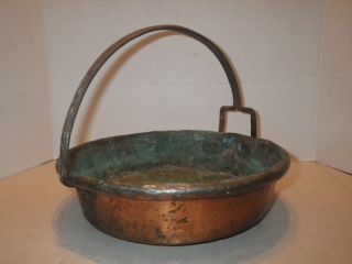 ANTIQUE COPPER JAM / PRESERVING PAN ARCHED HANDLE W/ SPOUT COOKING POT 7