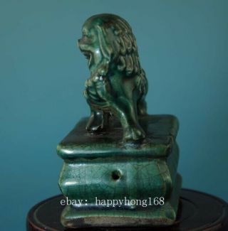 CHINESE OLD HAND - MADE GREEN GLAZE PORCELAIN LION STATUE SEAL B02 2