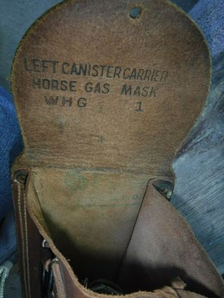 RARE WW1 U.  S.  ARMY CAVALRY LEATHER SADDLE HORSE GAS MASK CANISTER POUCH - LEFT 8