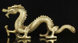 China Collectible Old Handwork Carving Brass Fierce Dragon Statue E01