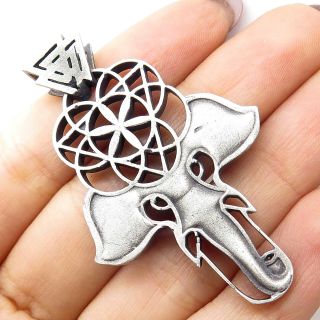 925 Sterling Silver Ancient Symbolism Valknut Flower Of Life Elephant Pendant