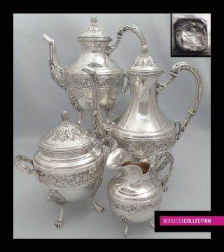 Antique 1880s French Sterling Silver Tea Coffee Pot Sugar Bowl Creamer Set 2.  4kg
