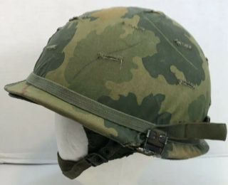 Vietnam War Us Army Airborne M1 Steel Helmet W/liner Camocover & Elastic Band
