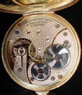 Antique OMEGA Open Face 15 Jewel Pocket Watch Gold Filled PARTS 6