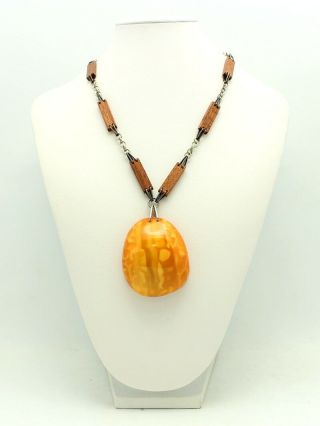 Fine Large Baltic Butterscotch Amber Pendant Necklace 35.  4 Grams