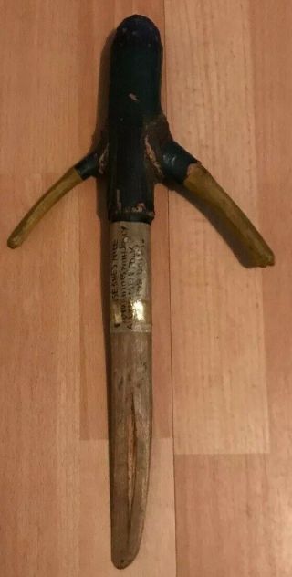 Hand Carved & Hand Painted Folk Art Wood Dagger Dated 1918 with Short Poem 2