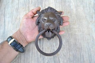 Vintage Victorian Lion Head Iron Door Gate Chest Ring Pull Drop Handle Knocker