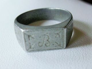 Antique Ww 1 Trench Art Aluminum Signet Ring