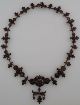 Victorian Antique Flat Topped Bohemian Garnet Gold on Silver Necklace (RR3 4