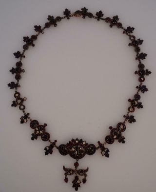 Victorian Antique Flat Topped Bohemian Garnet Gold on Silver Necklace (RR3 5
