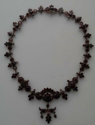 Victorian Antique Flat Topped Bohemian Garnet Gold on Silver Necklace (RR3 8