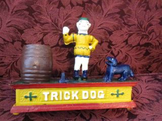 8rw8 TRICK DOG CAST - IRON MECHANICAL BANK WITH BOX 3