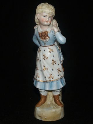 Antique German Bisque Porcelain Statue Figurine Of Children Boy And Girl