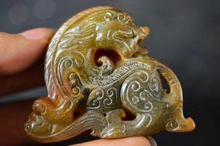 Exquisite Chinese Old Jade Carved Beast Lucky Statue H82