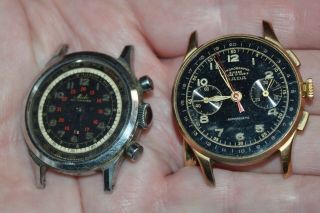 2 Vintage Chronograph Watch Mechanisms Mido Sada Parts Repair Swiss Chronographe